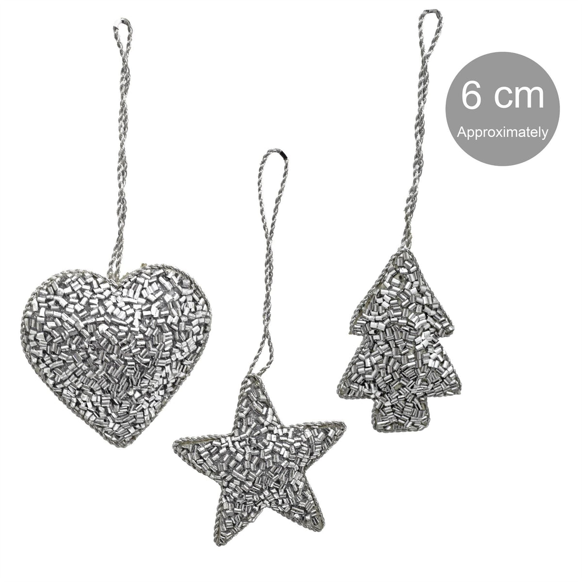 Set of 3 Christmas Tree Hanging Decorations | Silver Baubles Star Tree Heart Baubles - Tophatter Daily Deals