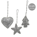 Set of 3 Christmas Tree Hanging Decorations | Silver Baubles Star Tree Heart Baubles - Tophatter Daily Deals