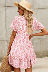 Tie Neck Tiered Mini Dress Casual Dresses - Tophatter Daily Deals