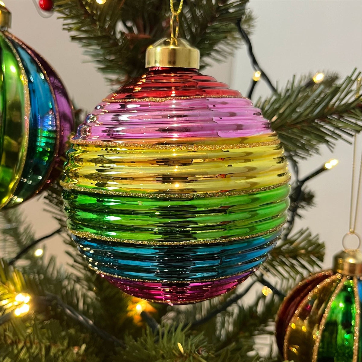 Large Rainbow Christmas Bauble | Multicoloured Christmas Tree Ornament - 10cm Baubles - Tophatter Daily Deals