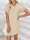 Round Neck Short Sleeve Mini Dress Sand Casual Dresses - Tophatter Daily Deals