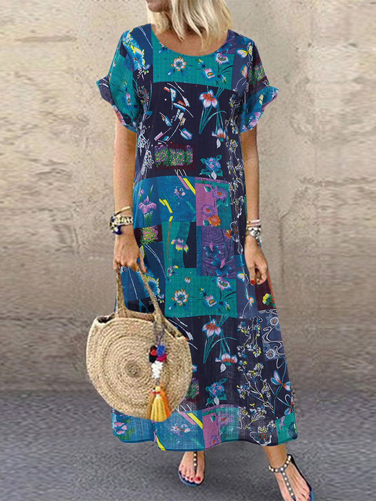 Bohemian Print Short Sleeve Summer Plus Size Dress Maxi Dresses - Tophatter Daily Deals