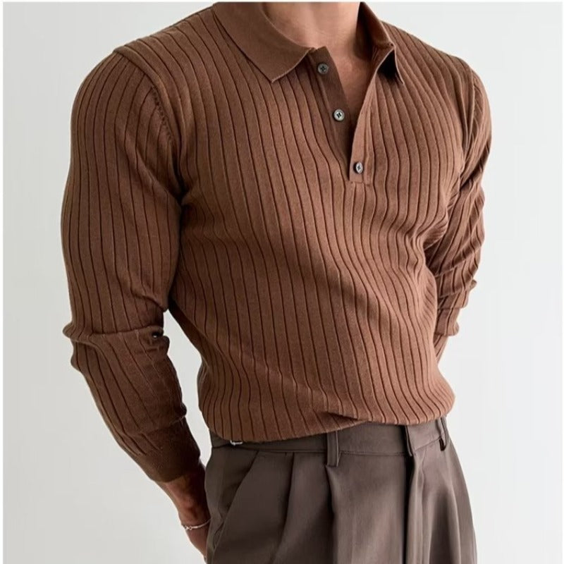 Fitted Men's Polo Shirt - Slim Ribbed Knitted, Smart Casual Dark Brown 3D Changing Face Moving Picture Frame - Tophatter Daily Deals
