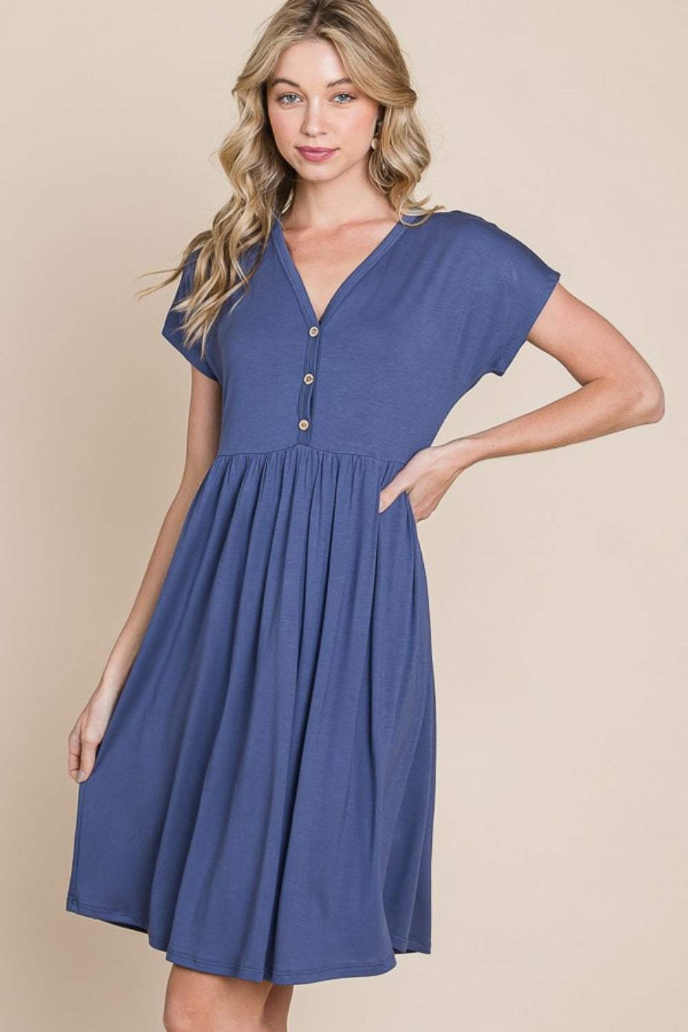 BOMBOM V-Neck Short Sleeve Dress Casual Dresses - Tophatter Daily Deals