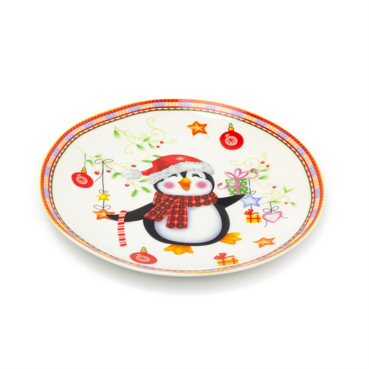 Round Ceramic Christmas Plate | Festive Serving Dish Christmas Snack Plate 20cm Plate - Tophatter Daily Deals
