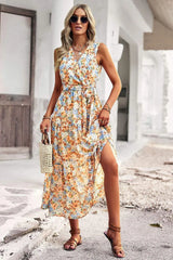 Floral Belted Surplice Sleeveless Tiered Dress Casual Dresses - Tophatter Daily Deals