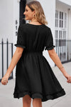 Swiss Dot Frill Trim Flounce Sleeve V-Neck Dress Casual Dresses - Tophatter Daily Deals