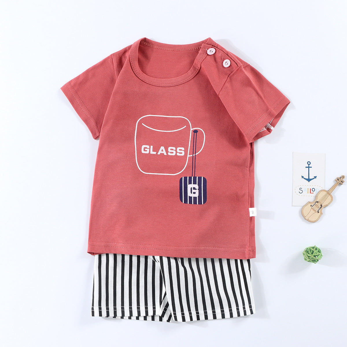 Boys And Girls Summer T-shirt Half Sleeve Suit Shorts Thin Purplish Red Letters 0 - Tophatter Daily Deals