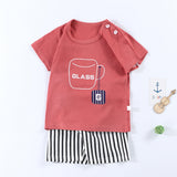 Boys And Girls Summer T-shirt Half Sleeve Suit Shorts Thin Purplish Red Letters 0 - Tophatter Daily Deals