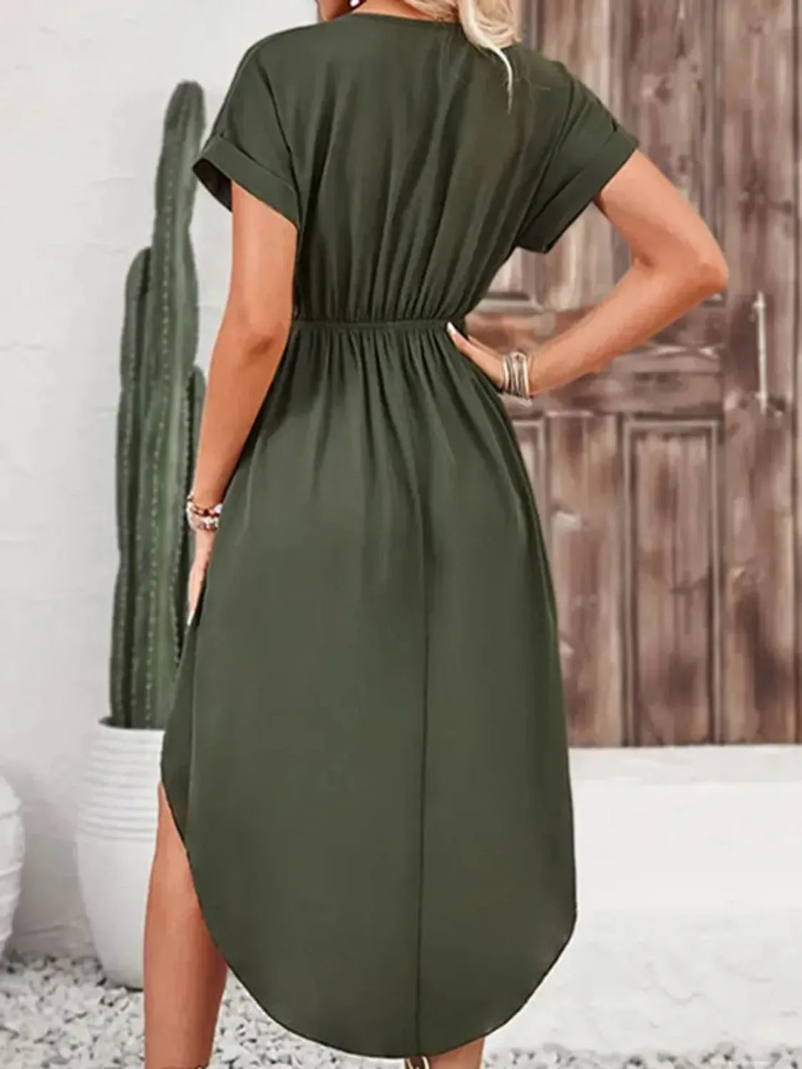 Tied Surplice Short Sleeve Dress Casual Dresses - Tophatter Daily Deals