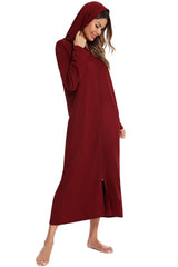 Zip Front Hooded Night Dress with Pockets Sleep Dresses - Tophatter Daily Deals