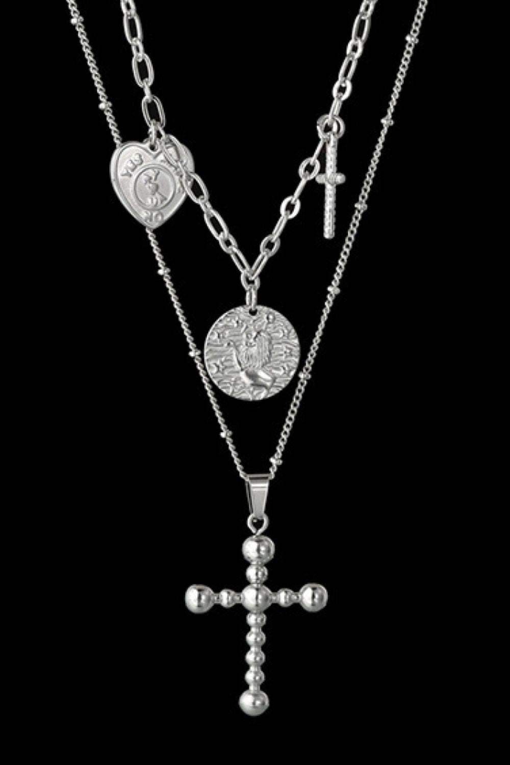 Stainless Steel Antique Coins & Cross Necklace Necklaces - Tophatter Daily Deals