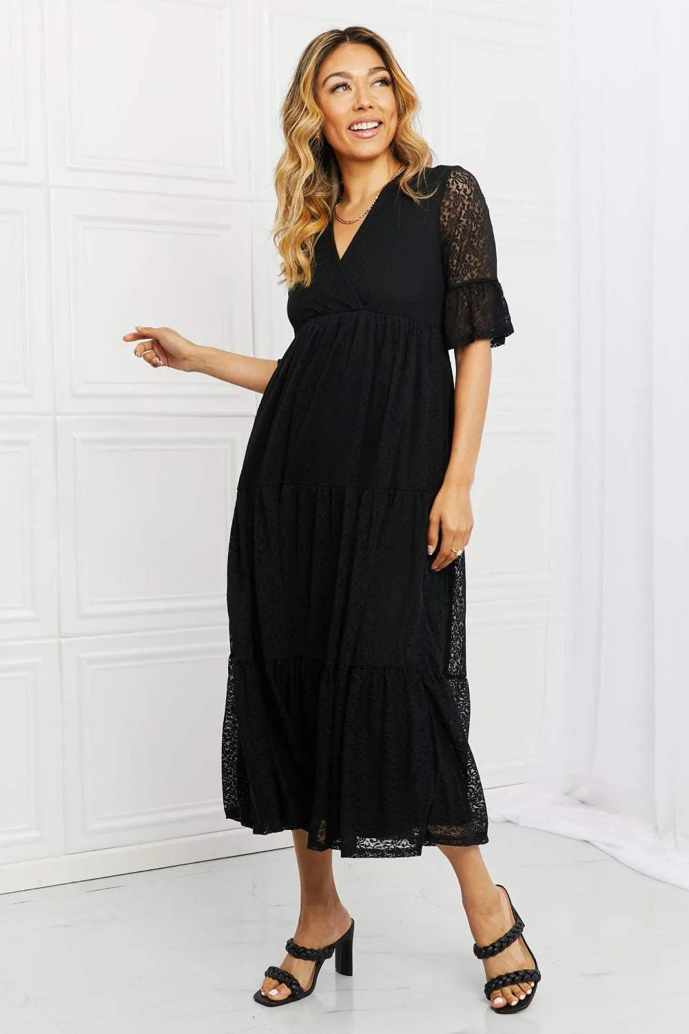 P & Rose Lovely Lace Full Size Tiered Dress Casual Dresses - Tophatter Daily Deals