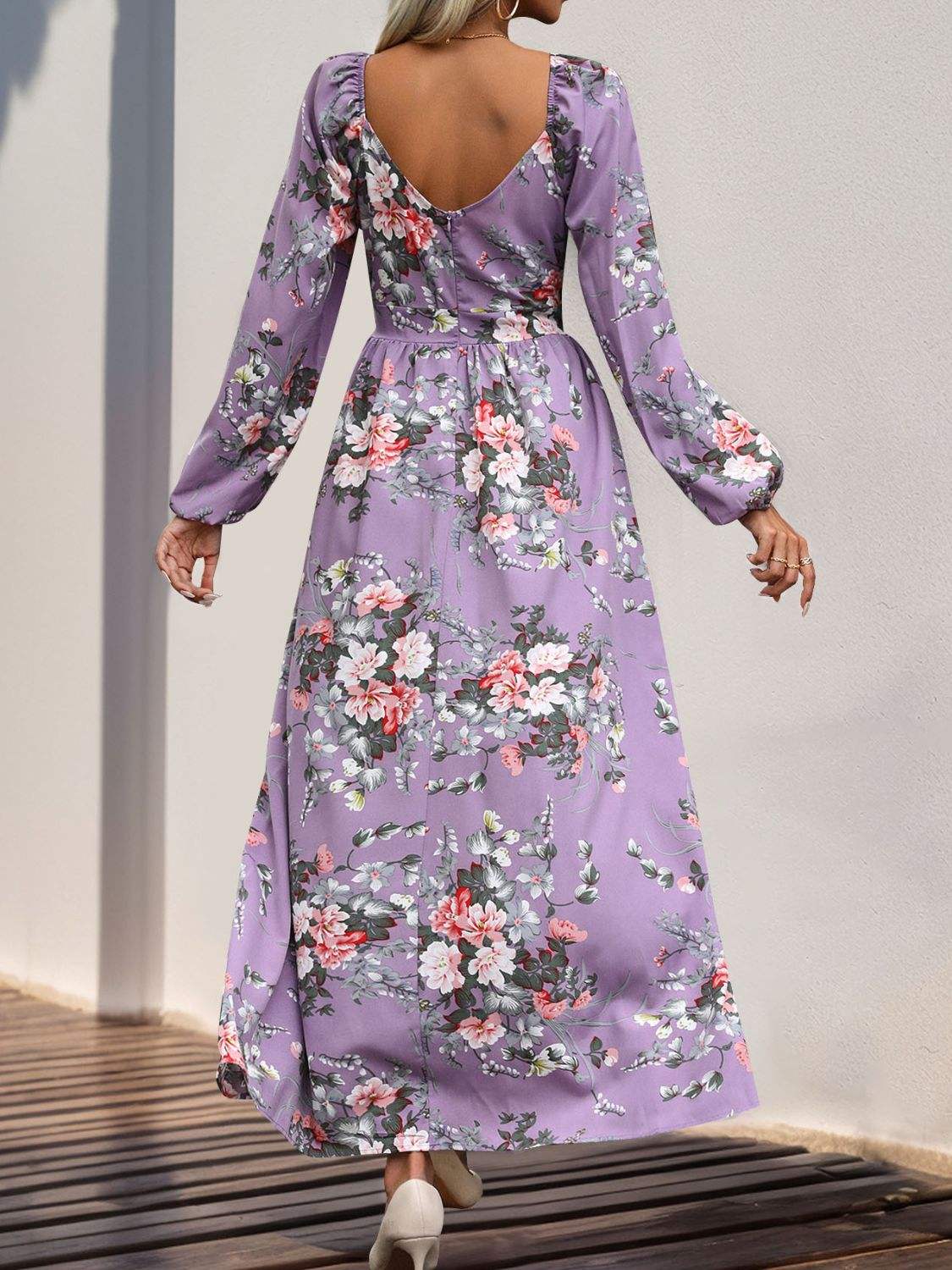 Slit Printed Surplice Long Sleeve Maxi Dress Casual Dresses - Tophatter Daily Deals