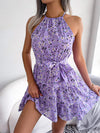 Tied Printed Grecian Neck Mini Dress Lavender Casual Dresses - Tophatter Daily Deals