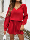 Cutout V-Neck Long Sleeve Mini Dress Casual Dresses - Tophatter Daily Deals