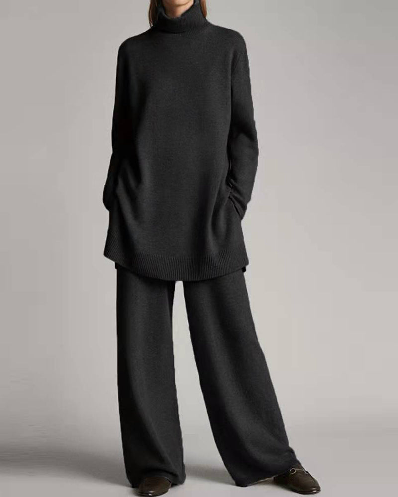 Sweater Top Wide Leg Pants Sets Black Two Pieces Sets - Tophatter Daily Deals