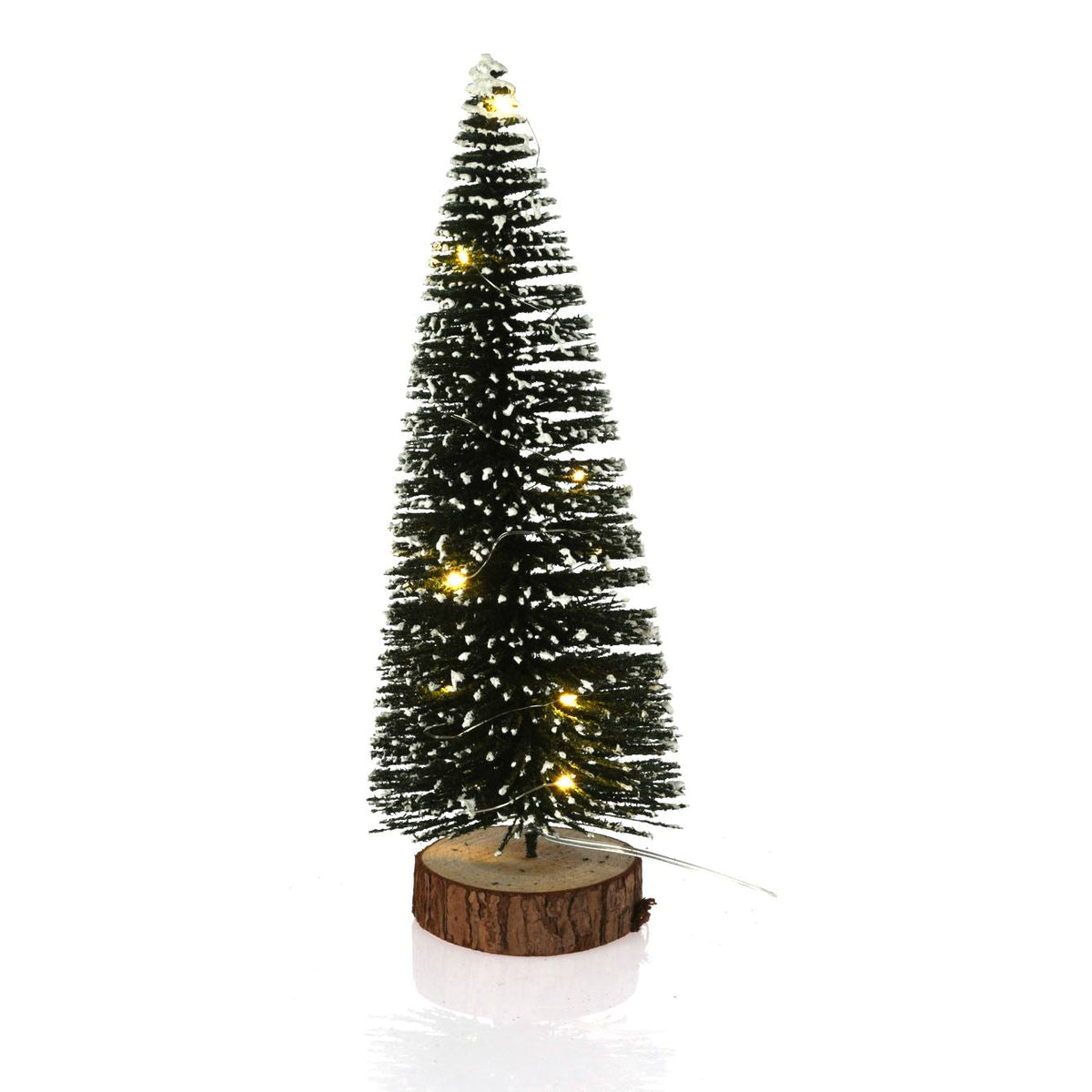 LED Bottle Brush Christmas Tree | Snowy Green Pine Christmas Village Tree 30cm LED Light - Tophatter Daily Deals