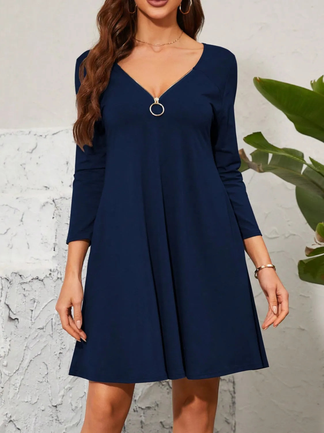 Quarter Zip Long Sleeve Dress Navy Casual Dresses - Tophatter Daily Deals