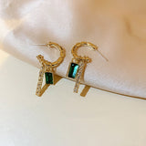 925 Silver Needle Personalized Design Diamond Green Zircon Earrings Silver Needle Green 0 - Tophatter Daily Deals