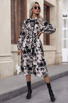 Floral Balloon Sleeve Tied Midi Dress Casual Dresses - Tophatter Daily Deals