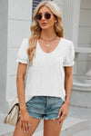 Eyelet Round Neck Flounce Sleeve T-Shirt White Women's T-Shirts - Tophatter Daily Deals