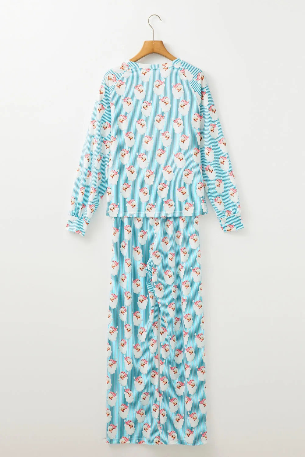 Sky Blue Santa Claus Striped Print Loose Fit Two Piece Lounge Set Loungewear & Sleepwear/Loungewear - Tophatter Daily Deals