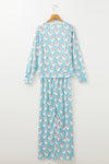 Sky Blue Santa Claus Striped Print Loose Fit Two Piece Lounge Set Loungewear & Sleepwear/Loungewear - Tophatter Daily Deals