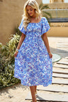 Floral Square Neck Tiered Midi Dress Sky Blue Casual Dresses - Tophatter Daily Deals