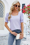 Eyelet Square Neck Short Sleeve T-Shirt Lavender Women's T-Shirts - Tophatter Daily Deals