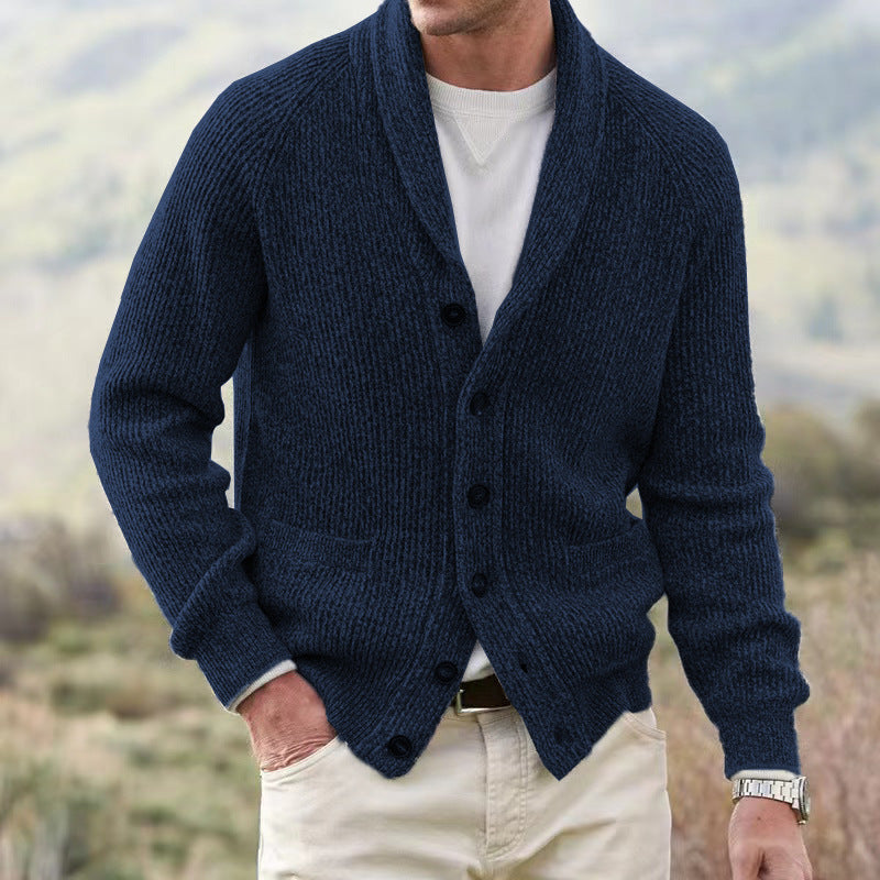 Warm Mens Shawl Cardigan - Rib Knit, Multi Button, Casual Navy Blue 3D Changing Face Moving Picture Frame - Tophatter Daily Deals