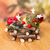 Traditional Pinecone & Berries Wooden Christmas Wreath Tealight Candle Holder Candle Holder - Tophatter Daily Deals
