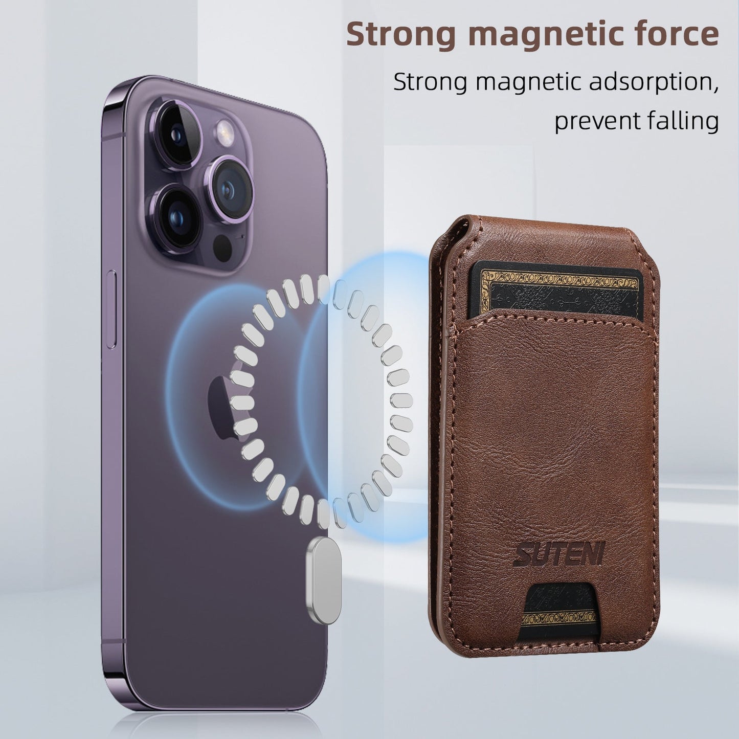 Android Universal Phone Magnetic Card Holder MagSafe Magnetic Ring PU Leather 0 - Tophatter Daily Deals