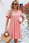 V-Neck Balloon Short Sleeve Dress Casual Dresses - Tophatter Daily Deals