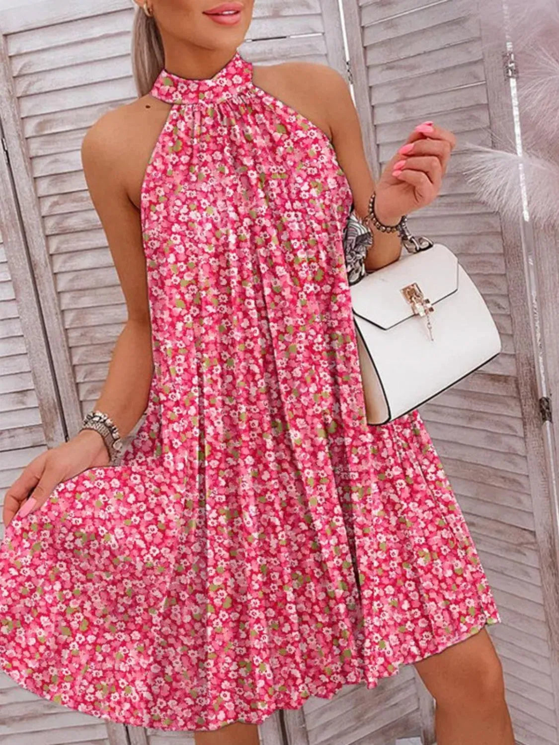 Printed Mock Neck Sleeveless Dress Casual Dresses - Tophatter Daily Deals