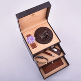 Business Gift Set Watch Belt Wallet Men's High-end Leather Bracelet Birthday Creative Gift Box Brown 0 - Tophatter Daily Deals