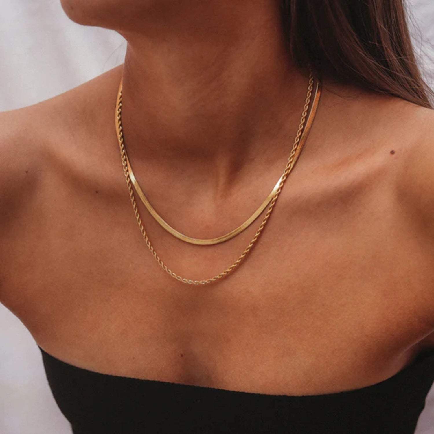 18K Gold-Plated Double-Layered Necklace Gold One Size Necklaces - Tophatter Daily Deals