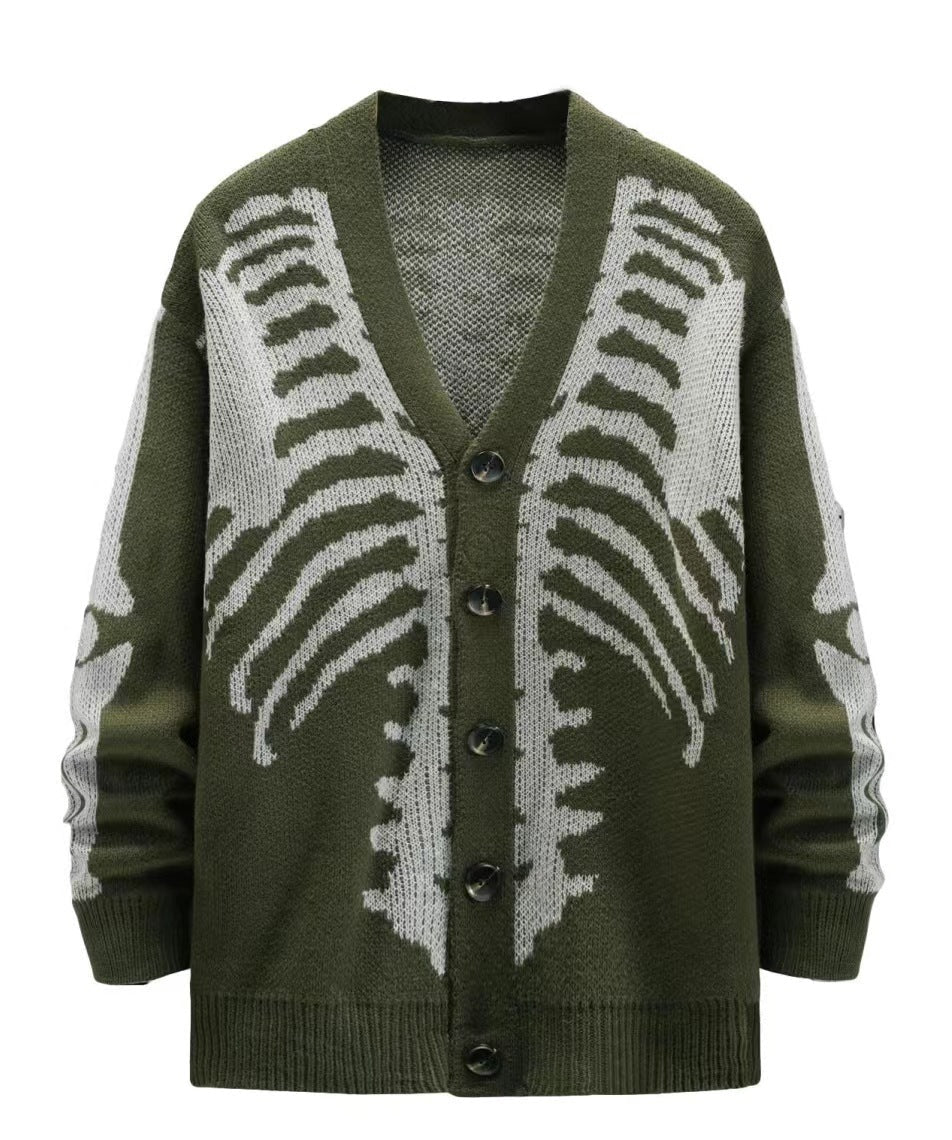 Oversized Men's Jacquard Cardigan - Skeleton Knit, Acrylic Army Green 3D Changing Face Moving Picture Frame - Tophatter Daily Deals