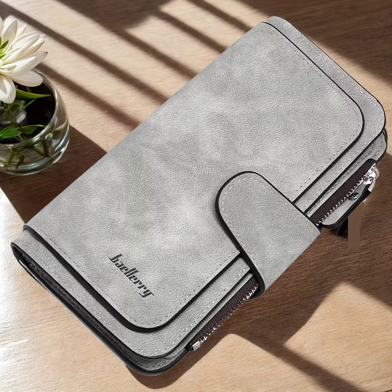 Vintage Faux Leather Long Wallet – Trifold Credit Card Holder with Snap & Zipper Light Gray Handbags & Wallets - Tophatter Daily Deals
