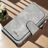 Vintage Faux Leather Long Wallet – Trifold Credit Card Holder with Snap & Zipper Light Gray Handbags & Wallets - Tophatter Daily Deals
