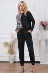 Leopard Round Neck Top and Drawstring Pants Lounge Set Loungewear Sets - Tophatter Daily Deals