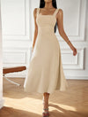 Square Neck Sleeveless Lace-Up Dress Ivory Casual Dresses - Tophatter Daily Deals