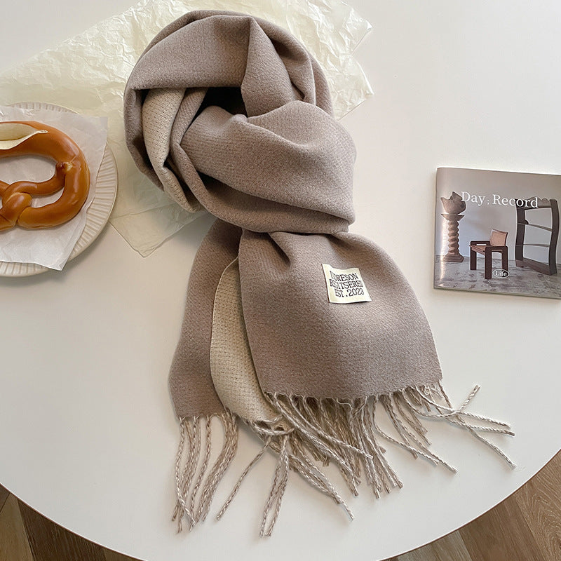 Warm Women Scarf - Reversible Fringed Cashmere Winter Beige - Tophatter Daily Deals