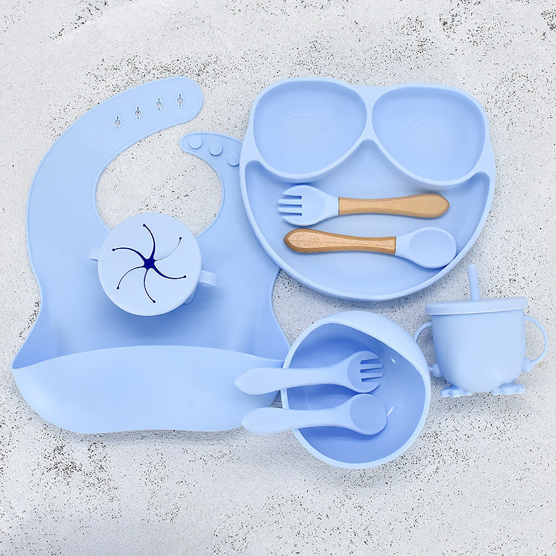11 Piece Baby Training Dinner Plate Bowl Blue 9PCS 0 - Tophatter Daily Deals