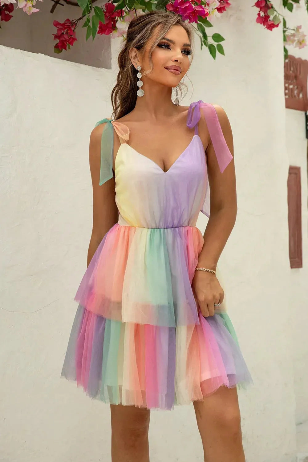 Gradient Tie-Shoulder Layered Dress Multicolor Casual Dresses - Tophatter Daily Deals