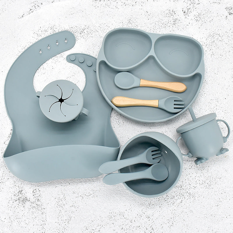 11 Piece Baby Training Dinner Plate Bowl Grey blue 9PCS 0 - Tophatter Daily Deals