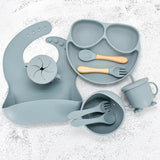 11 Piece Baby Training Dinner Plate Bowl Grey blue 9PCS 0 - Tophatter Daily Deals