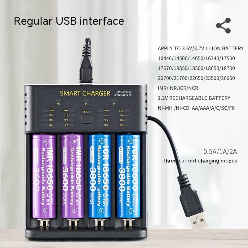 18650 Charger 4 Slot USB Lithium Ion 37V Battery Aani-mh 12V Battery High Current 2A Charging Case Four slot 26650style 0 - Tophatter Daily Deals