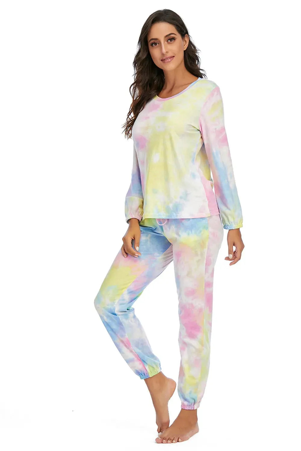 Tie-Dye Top and Drawstring Pants Lounge Set Loungewear Sets - Tophatter Daily Deals