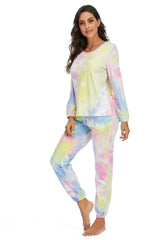 Tie-Dye Top and Drawstring Pants Lounge Set Loungewear Sets - Tophatter Daily Deals
